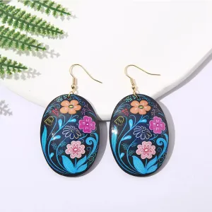 Ethnic Unique Painted Geometric Pattern Acrylic Earrings for Women