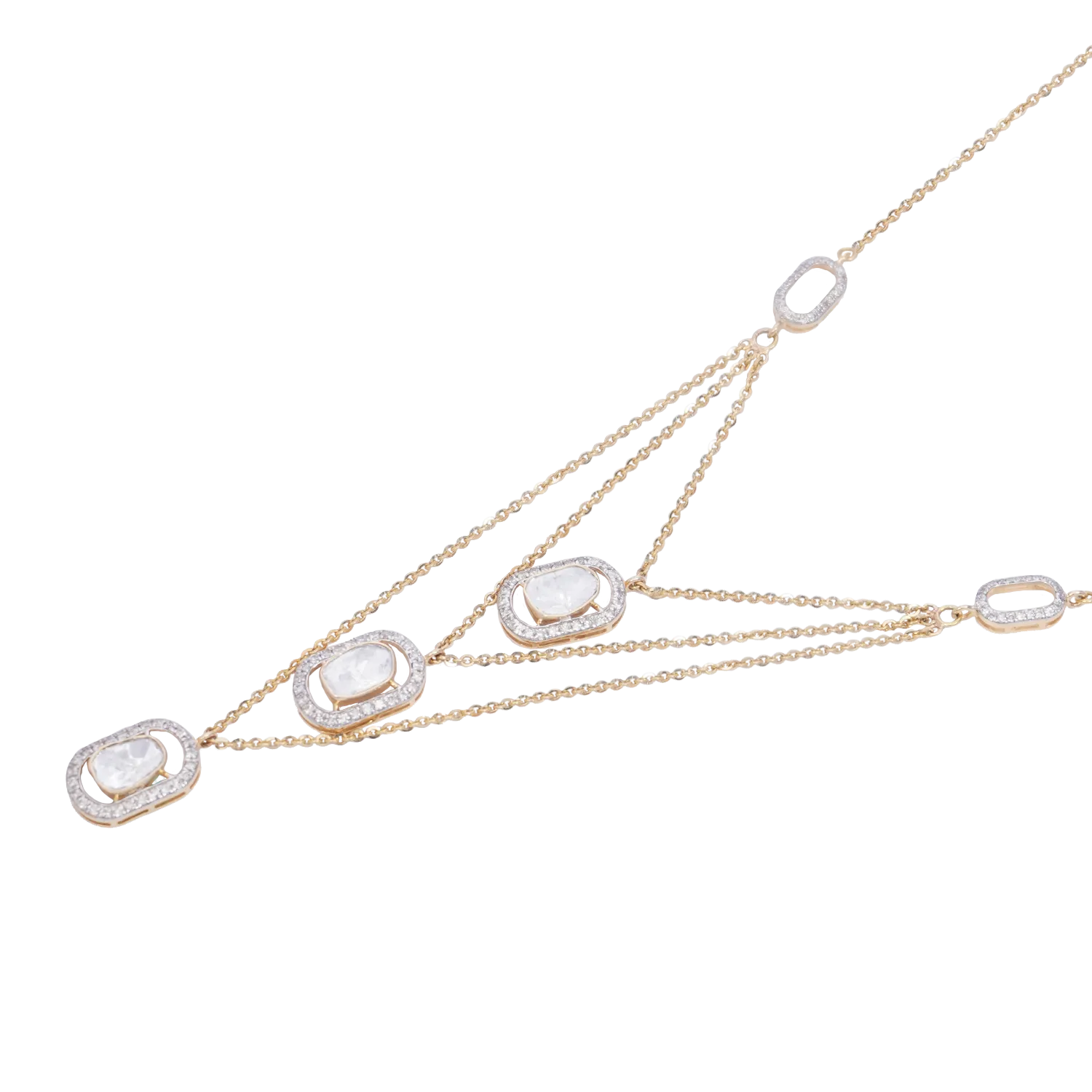 Exquisite Three-Layer Moissanite Polki Necklace: 925 Sterling Silver with 18kt Gold Plating - Authentic Jadau Jewelry by Enchantica