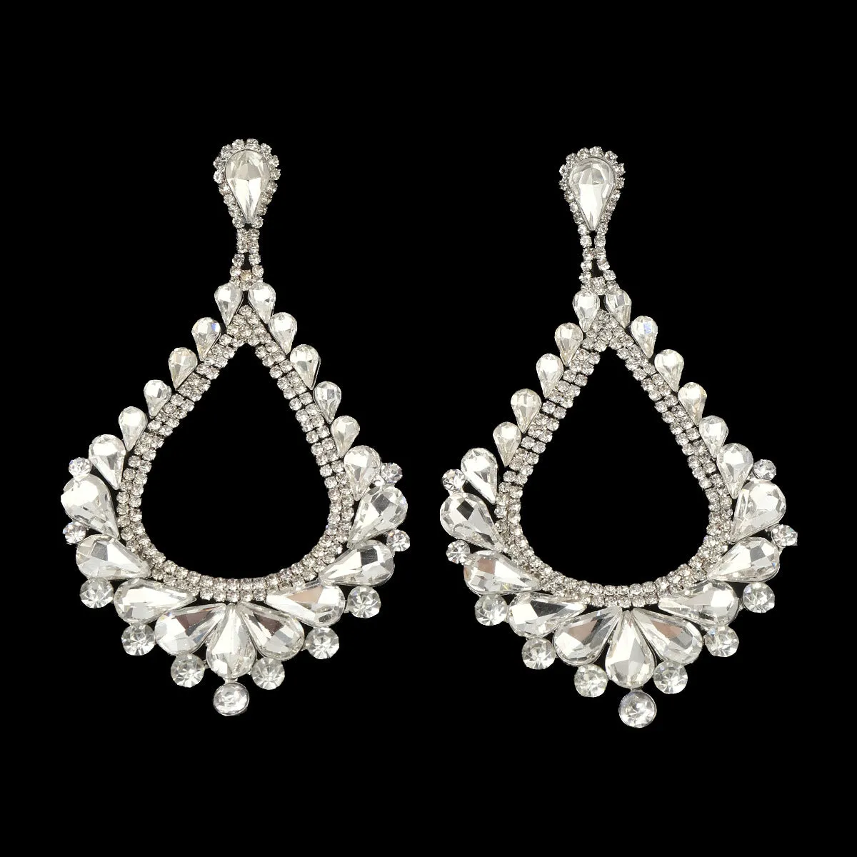Fashion Glass Rhinestone Exaggerated Waterdrop Earrings