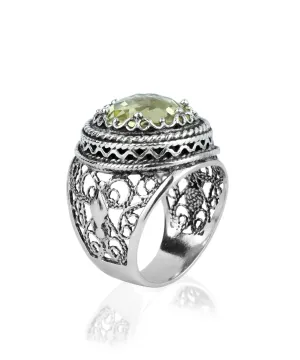 Filigree Art Lemon Quartz Gemstone Women Silver Bold Ring