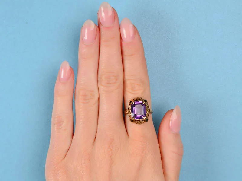Flower Garden - Vintage Amethyst Filigree Ring