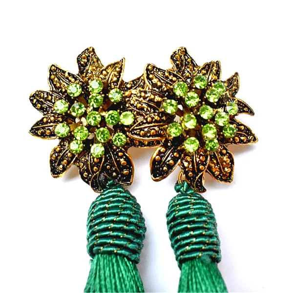 Flower Rhinestone Tassel Drop Dangling Earrings
