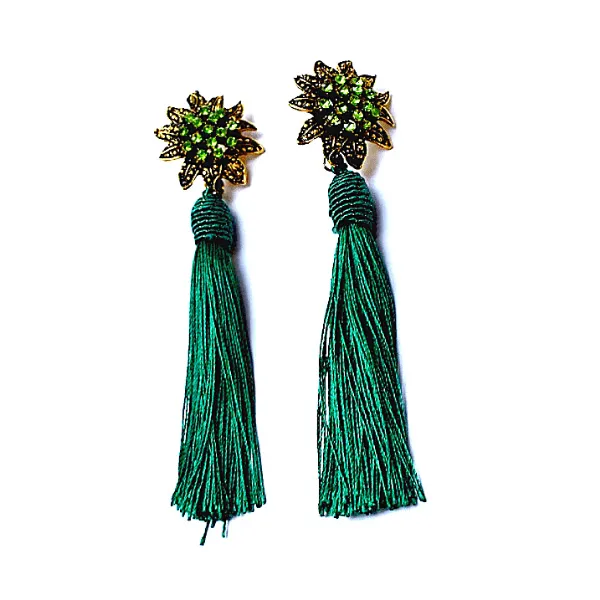 Flower Rhinestone Tassel Drop Dangling Earrings