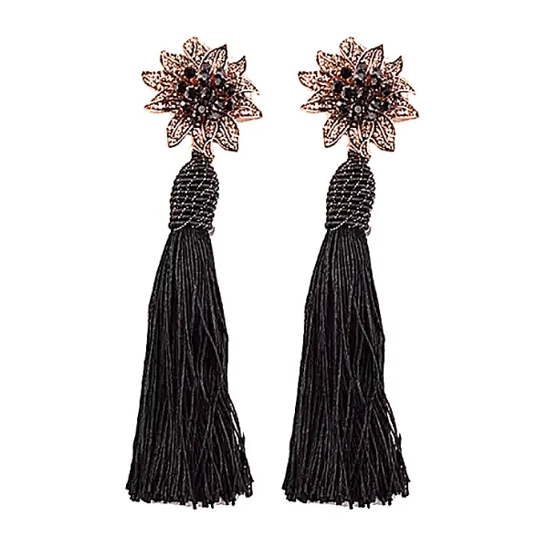 Flower Rhinestone Tassel Drop Dangling Earrings