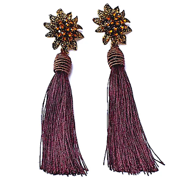 Flower Rhinestone Tassel Drop Dangling Earrings