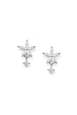 Flower With A Tiny Bling Sterling Silver Drop Earring
