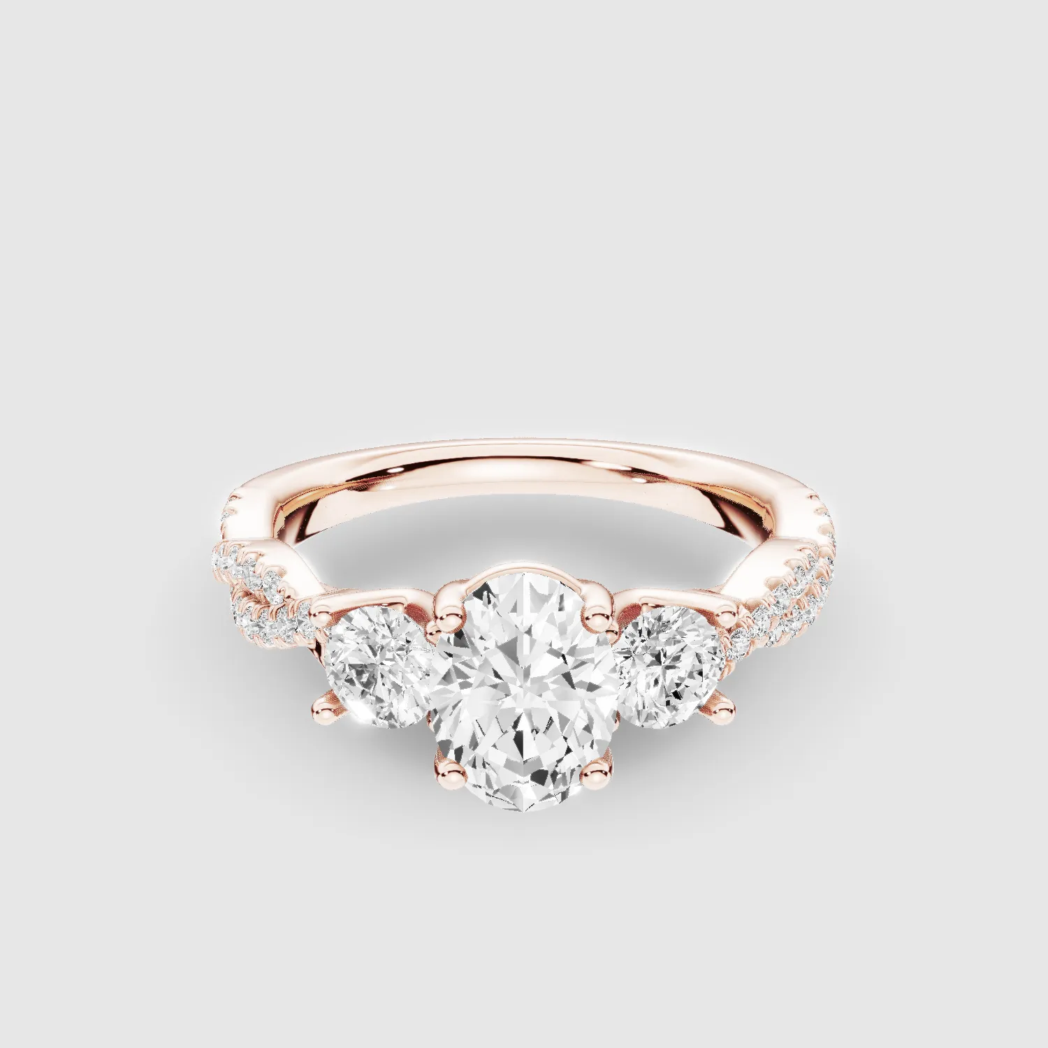 Forever Entwined Three Stone Solitaire Ring-Oval