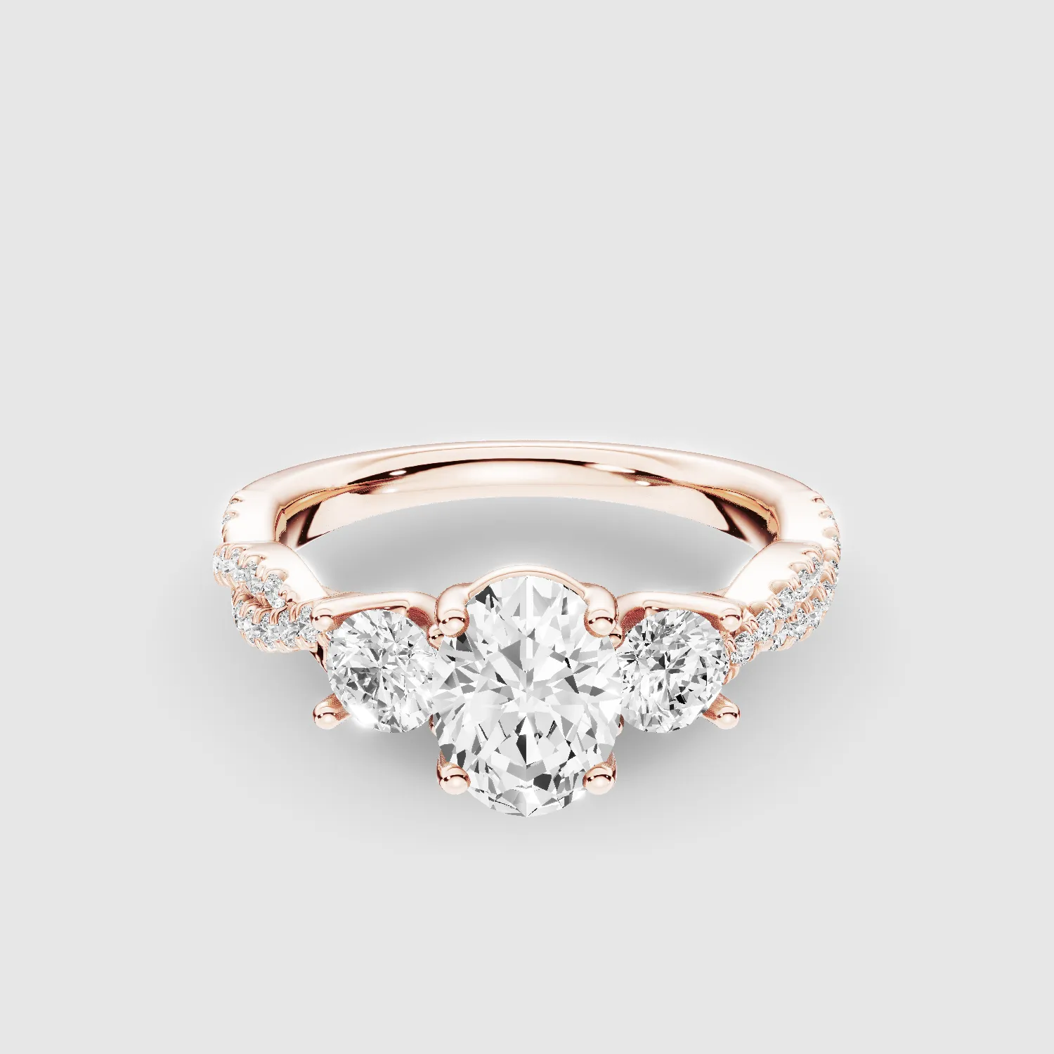Forever Entwined Three Stone Solitaire Ring-Oval