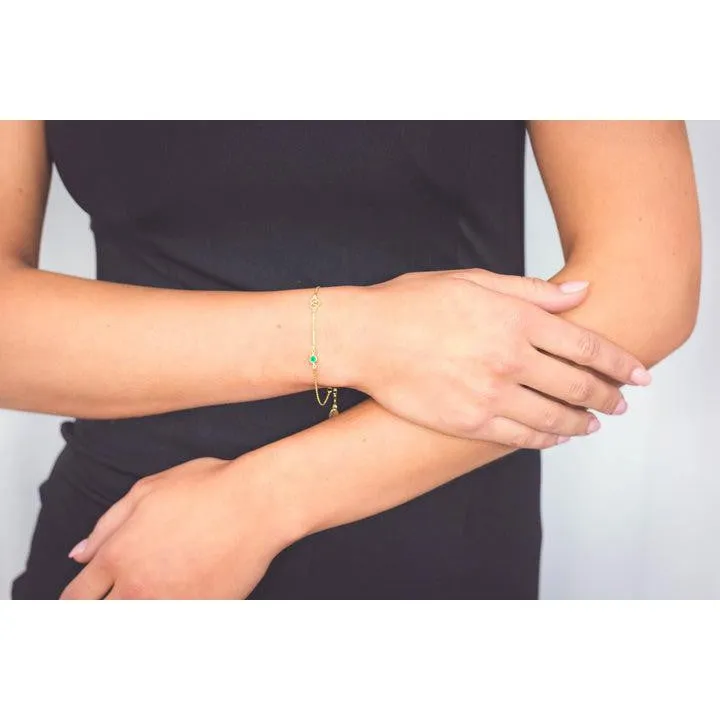 Georgini Natural Green Agate and Two Natural Diamond May Bracelet - Gold