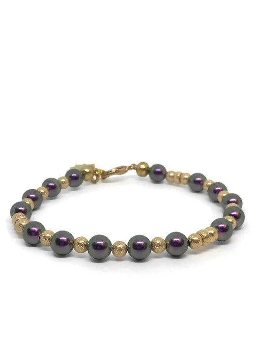 Gold filled beads and Purple Crystal Pearl Bracelet with Butterfly, Purple Pearl Bracelet
