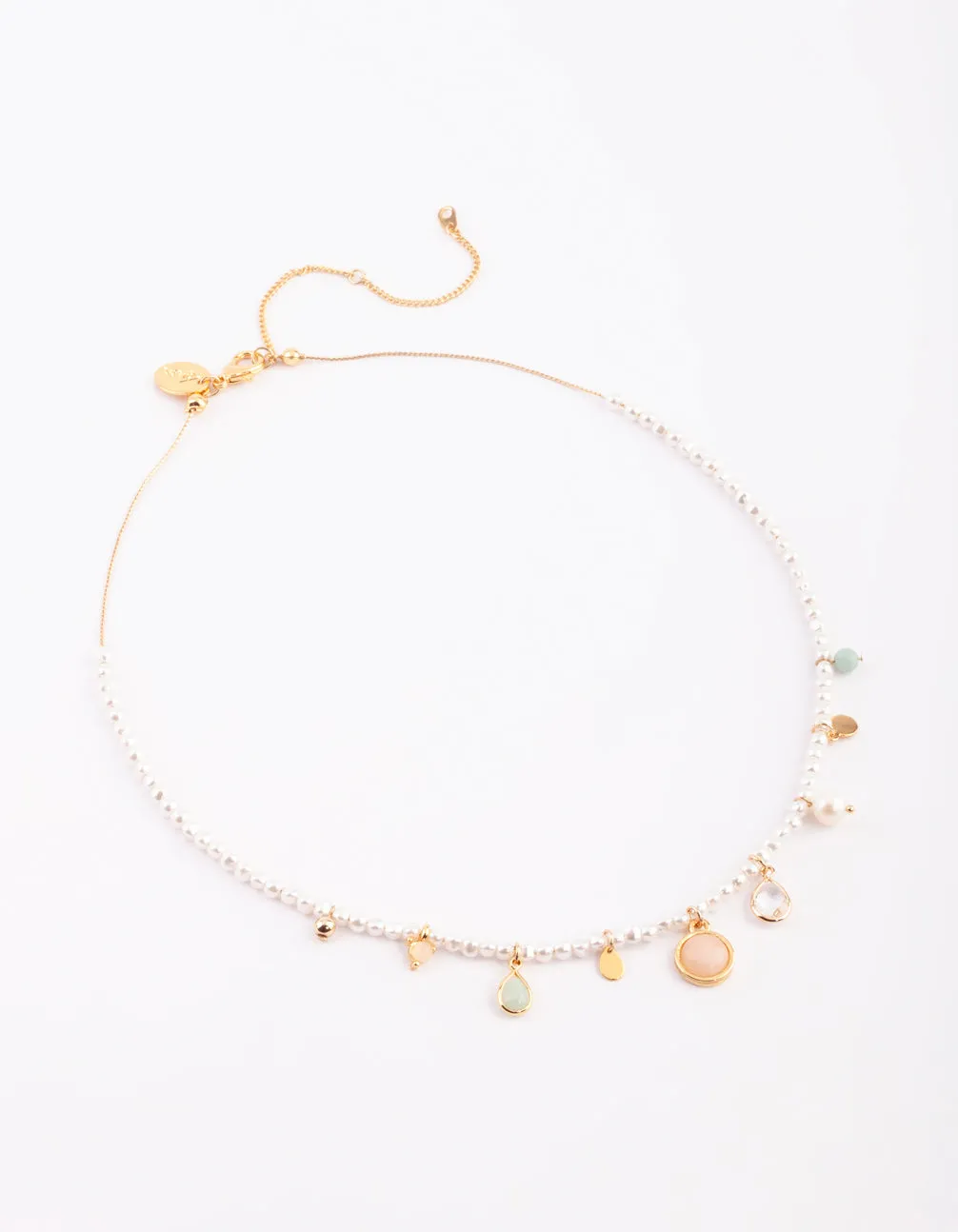 Gold Plated Charm Necklace with Freshwater Pearls