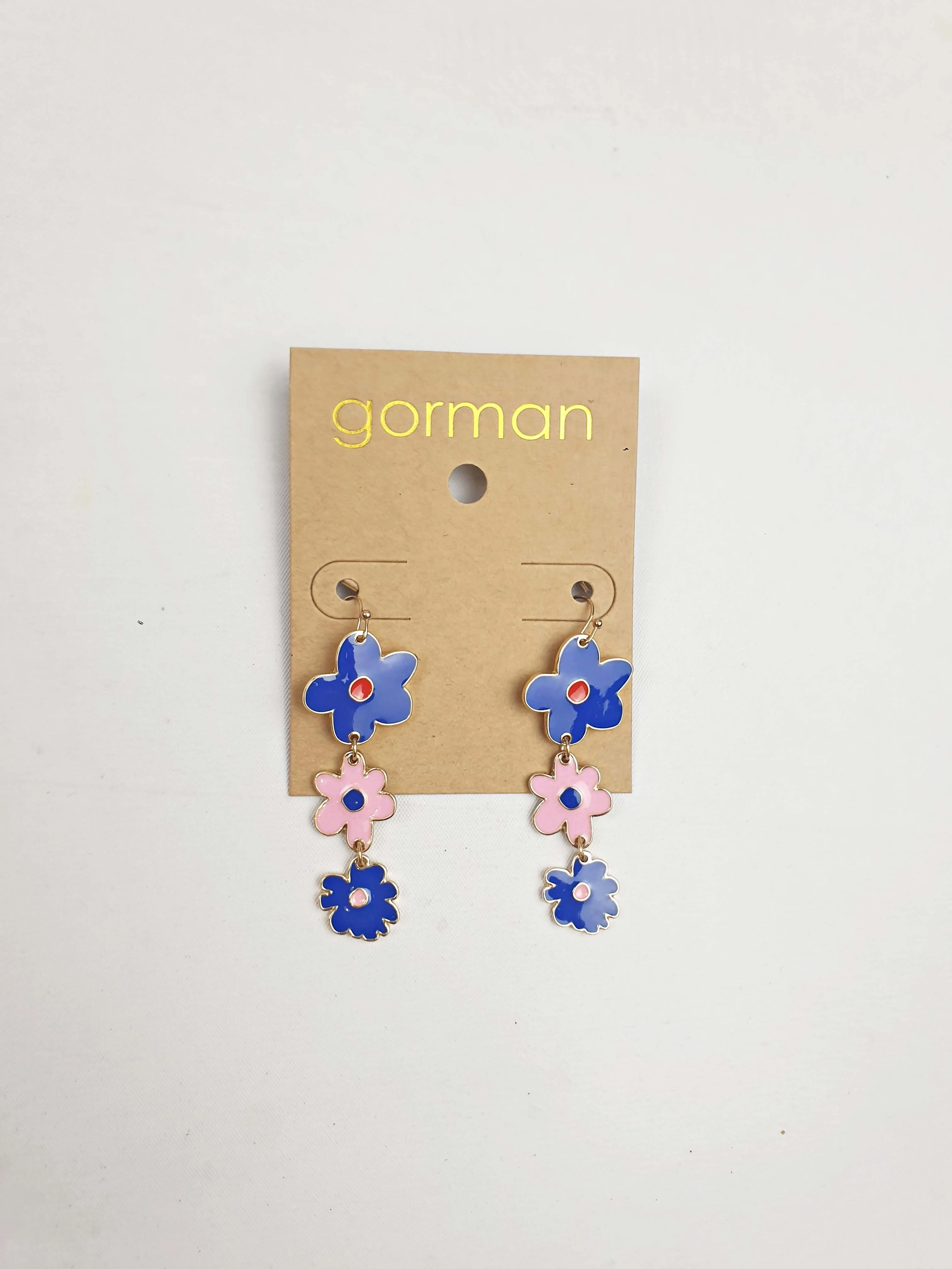 Gorman blue and pink flower drop earrings
