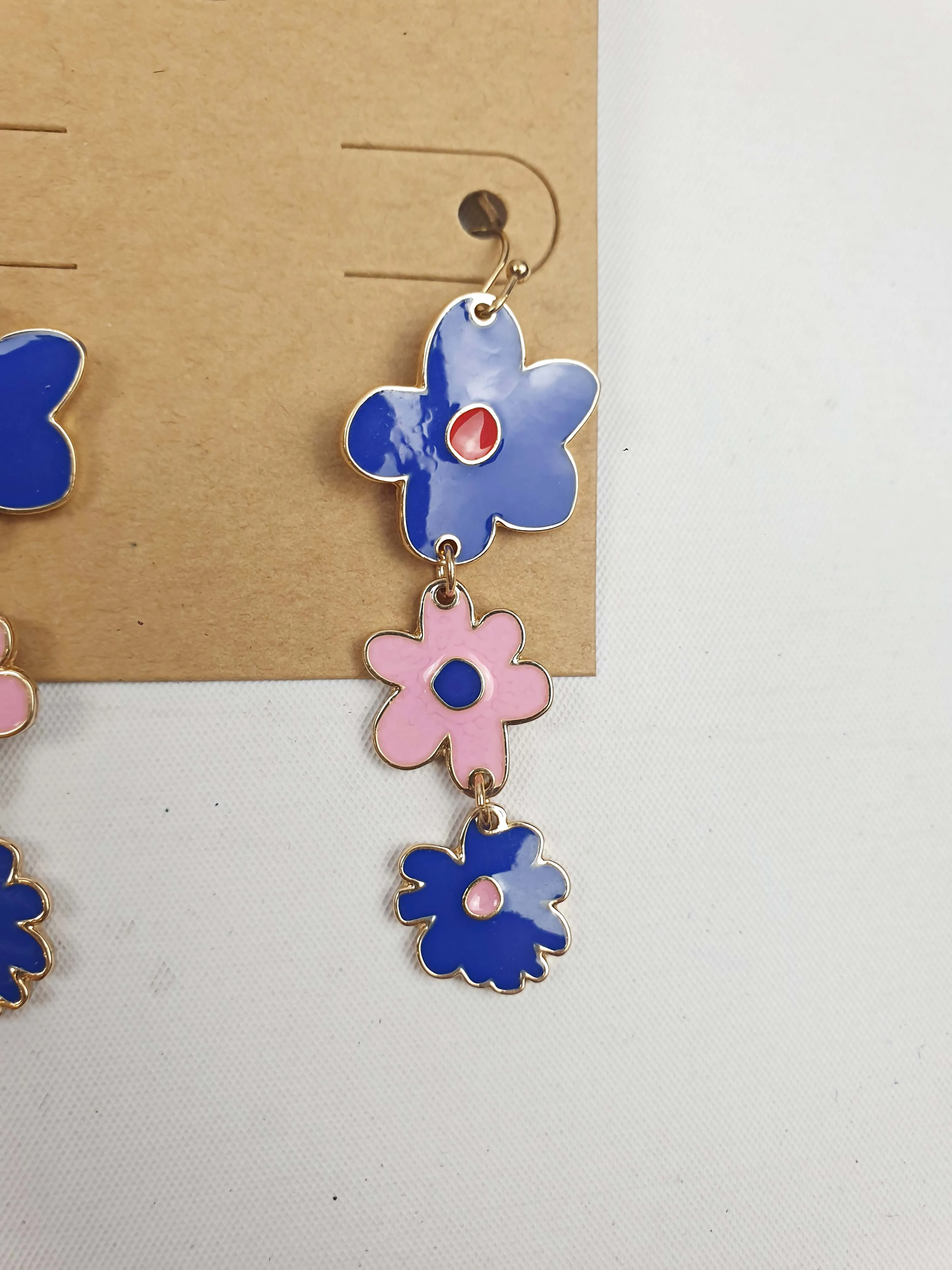Gorman blue and pink flower drop earrings