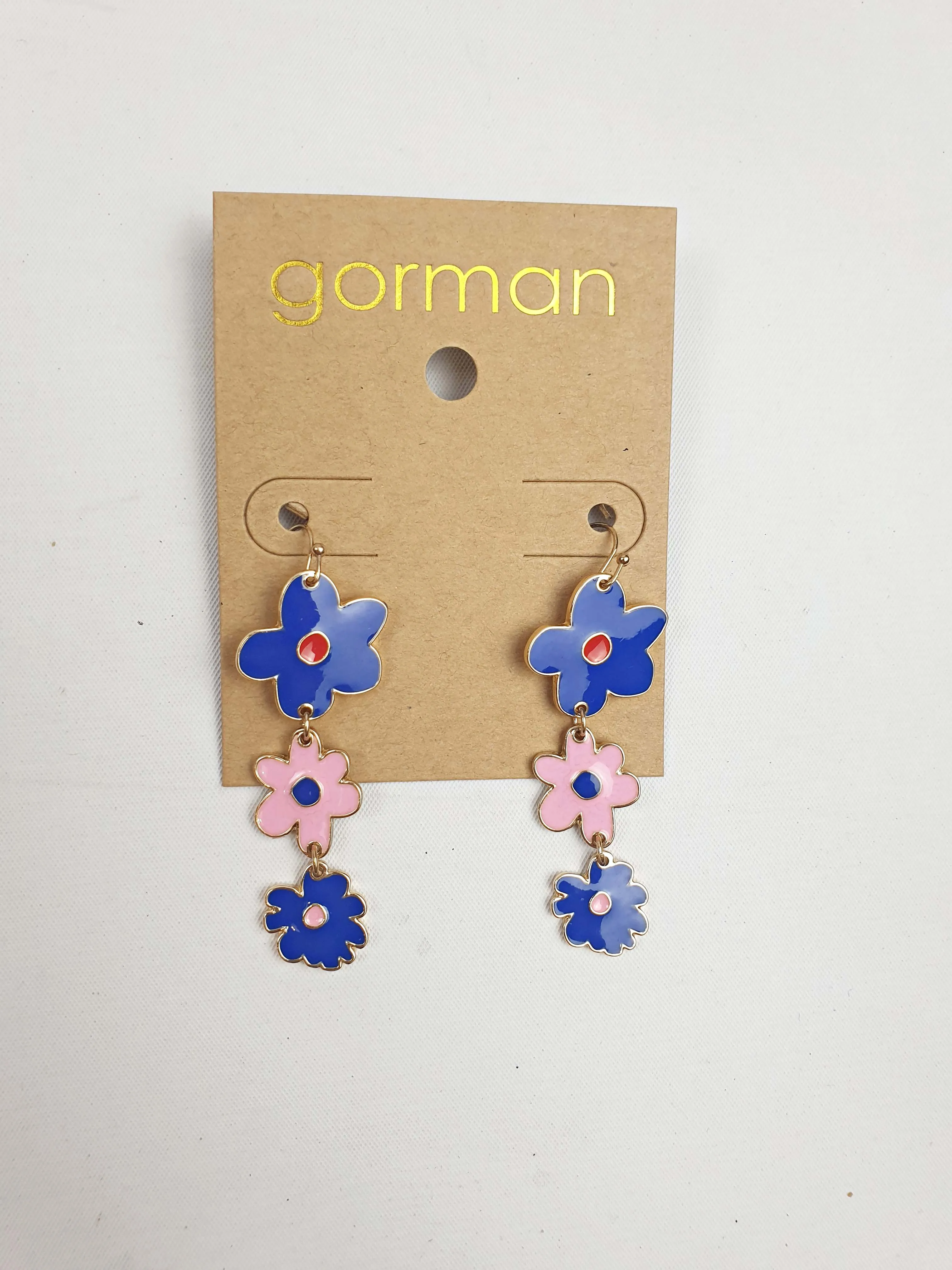 Gorman blue and pink flower drop earrings