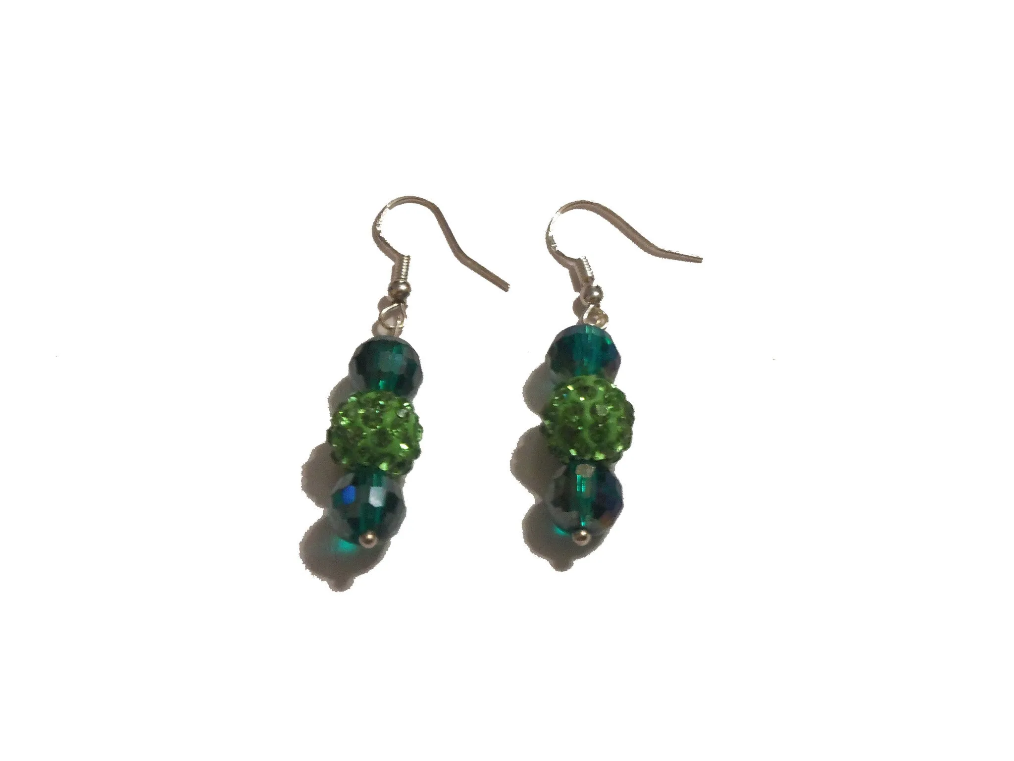Green Beaded Dangle Earrings- One Of A Kind