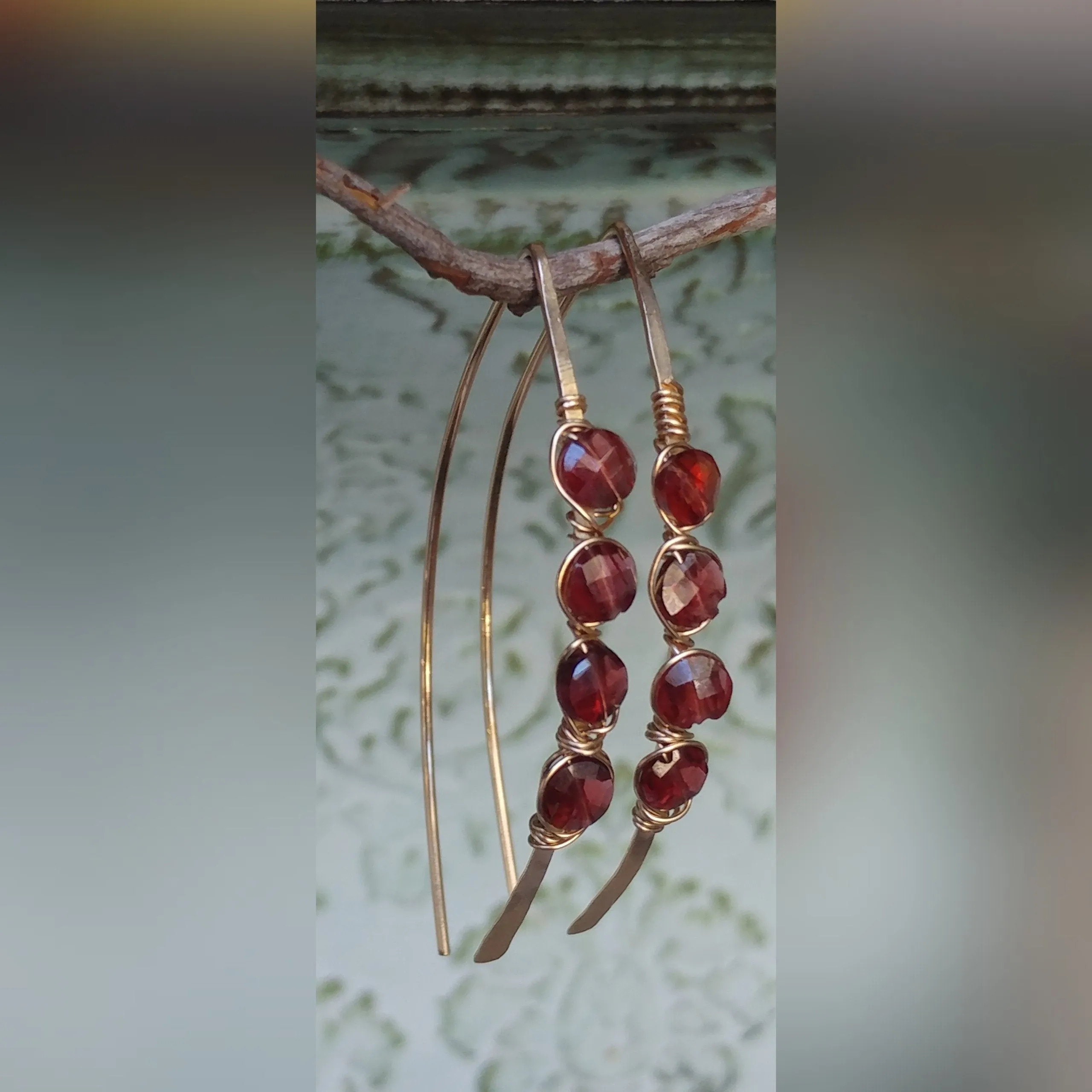 Hammered Garnet Threader Earrings
