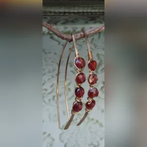 Hammered Garnet Threader Earrings