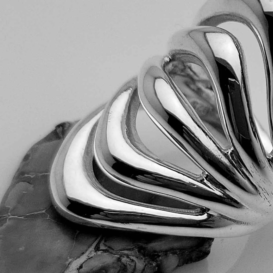 Handmade Bold Silver Five Loop Ring: High Impact Deep Art Jewelry