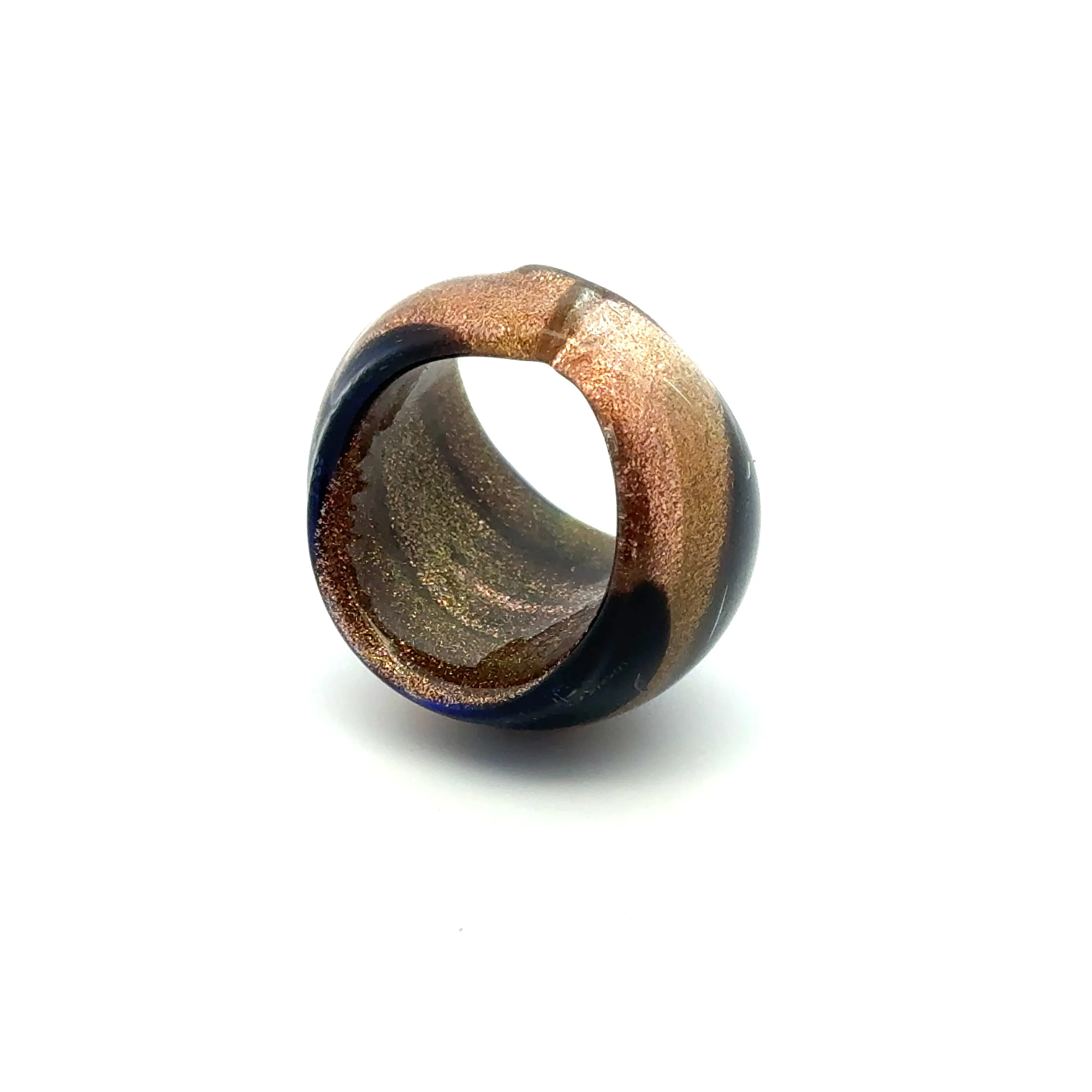 Handmade Glass Acrylic Ring Artistic Navy Bold Golden Infinity Band