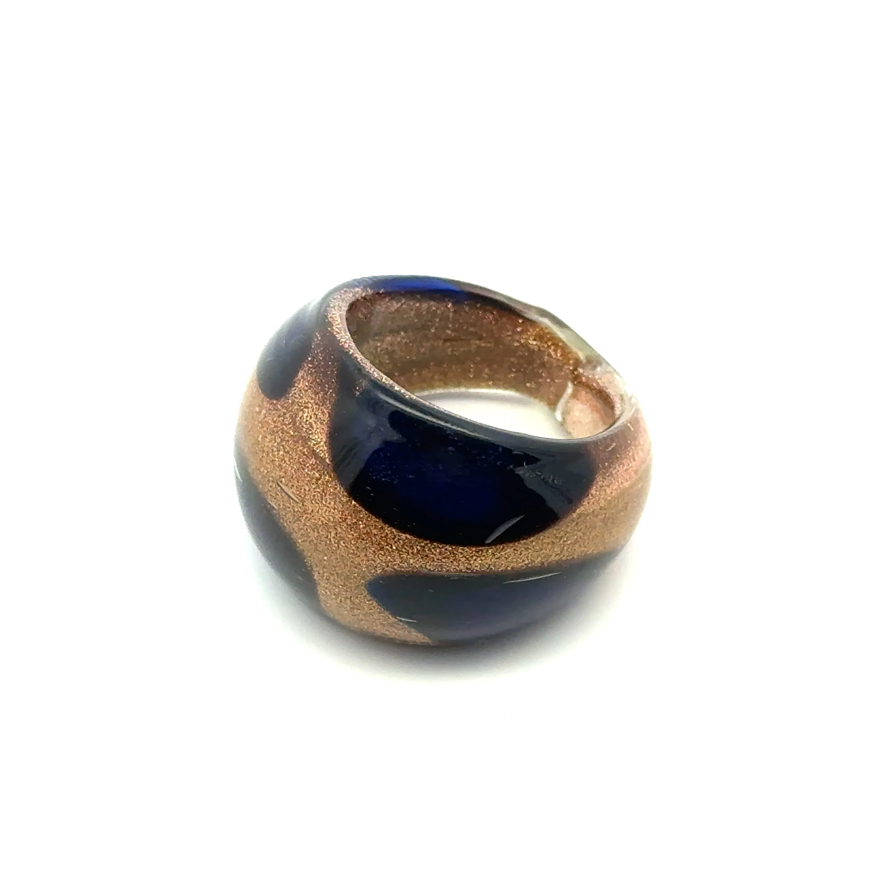 Handmade Glass Acrylic Ring Artistic Navy Bold Golden Infinity Band
