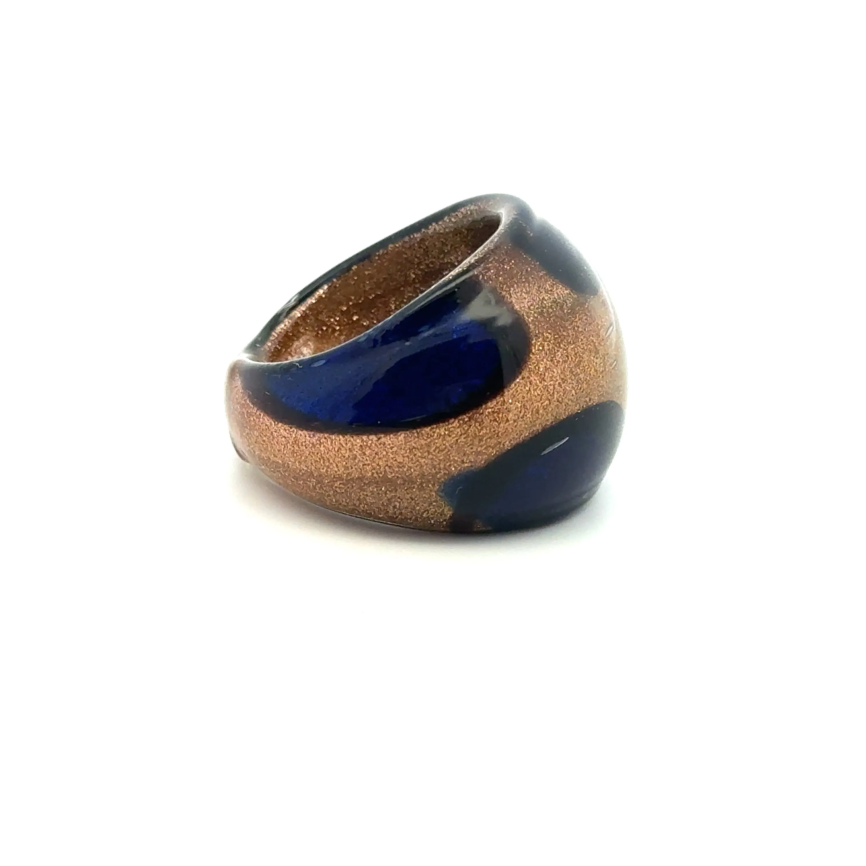Handmade Glass Acrylic Ring Artistic Navy Bold Golden Infinity Band