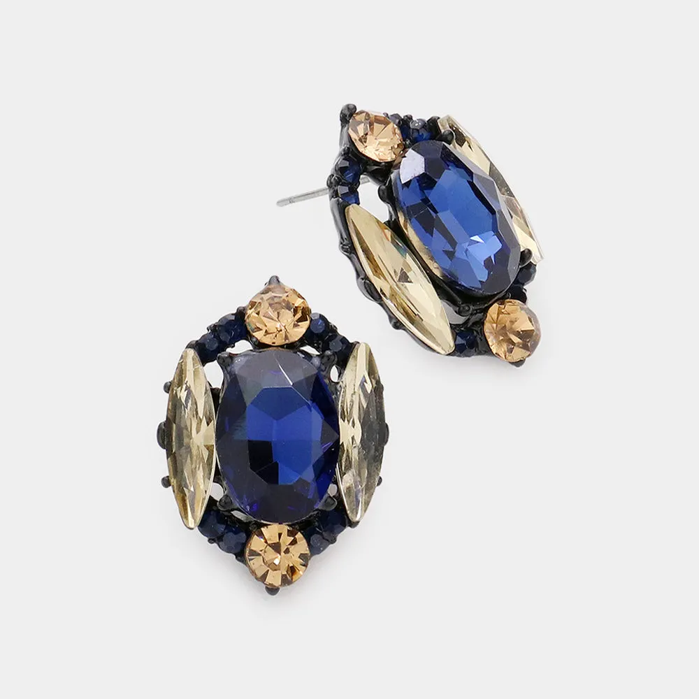 iLLASPARKZ Emerald Cut Stone Accented Stud Evening Earrings