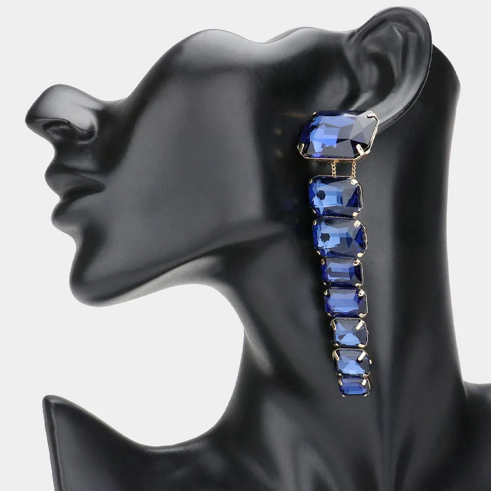 iLLASPARKZ Emerald Cut Stone Cluster Link Dropdown Evening Earrings