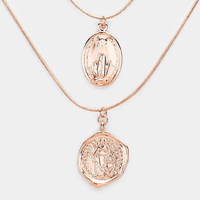 iLLASPARKZ Layered Saint Mary Pendants Bib Necklace