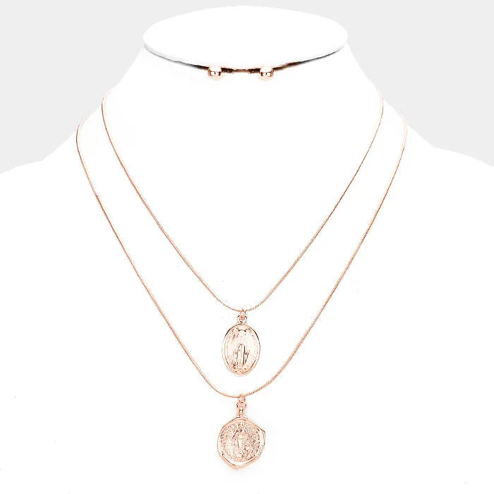 iLLASPARKZ Layered Saint Mary Pendants Bib Necklace
