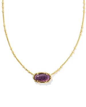 Kendra Scott Elisa Gold Bamboo Frame Short Pendant Necklace in Dark Purple Amethyst
