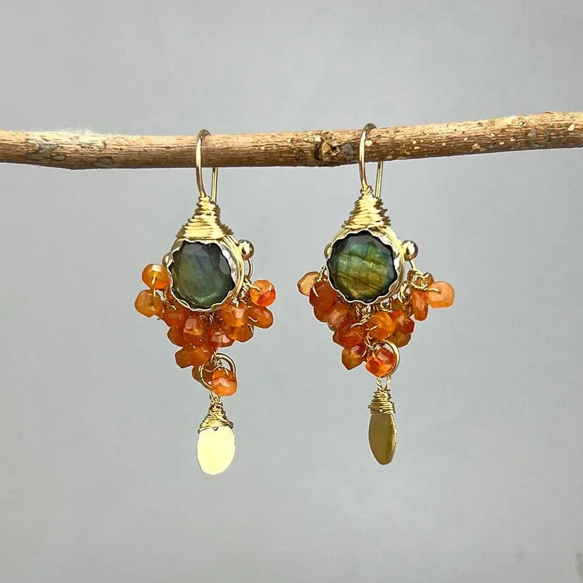 Labradorite Carnelian Goddess Earrings
