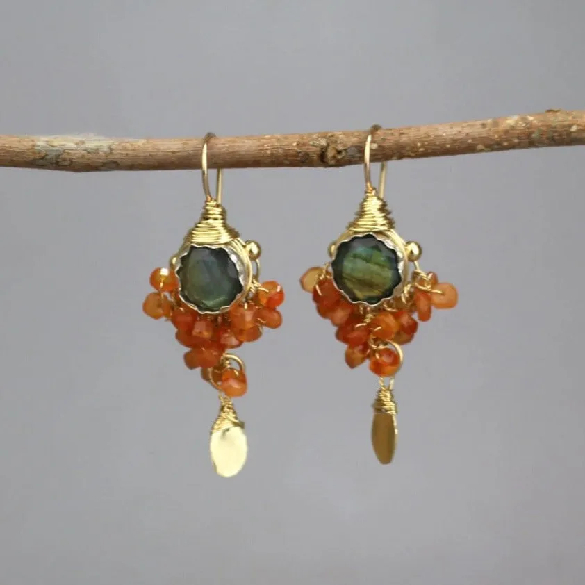 Labradorite Carnelian Goddess Earrings