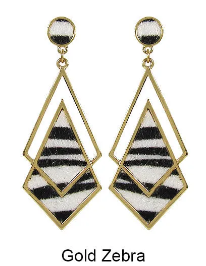 Leather Composition Geometric Post Earrings