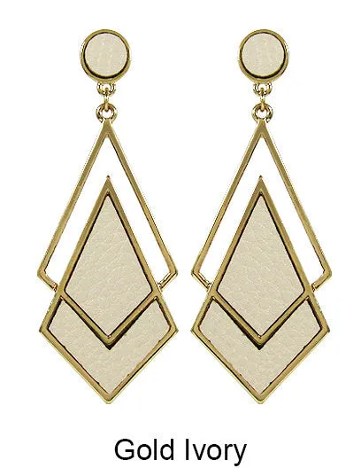 Leather Composition Geometric Post Earrings