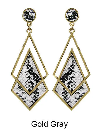 Leather Composition Geometric Post Earrings