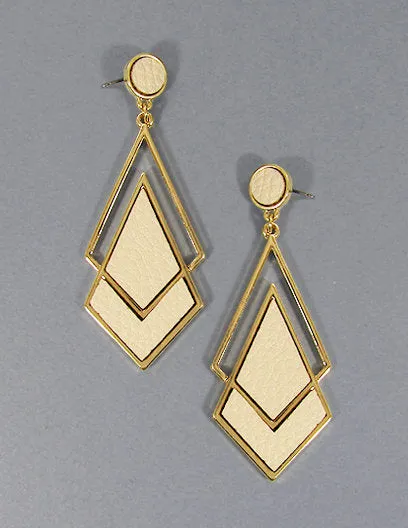 Leather Composition Geometric Post Earrings