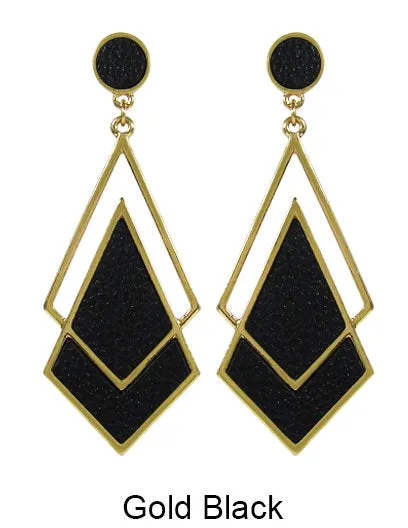 Leather Composition Geometric Post Earrings
