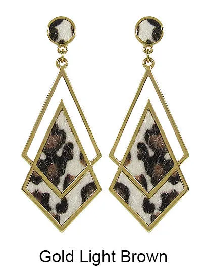 Leather Composition Geometric Post Earrings