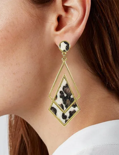 Leather Composition Geometric Post Earrings