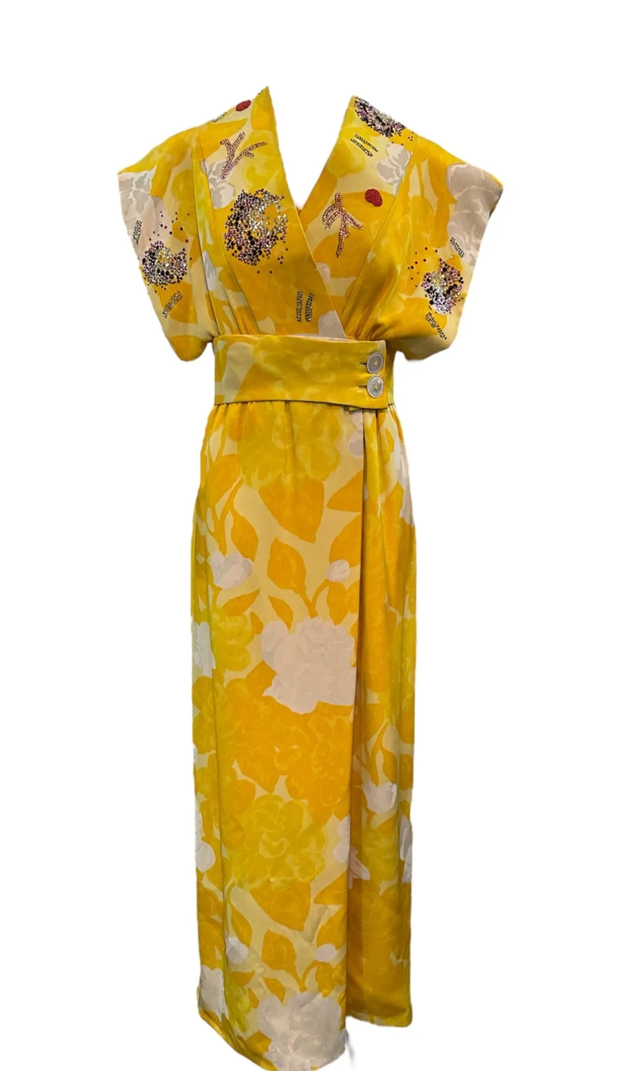 Libertine/Norman Norell Contemporary/1960s Yellow Floral Jacquard Super Embellished Gown