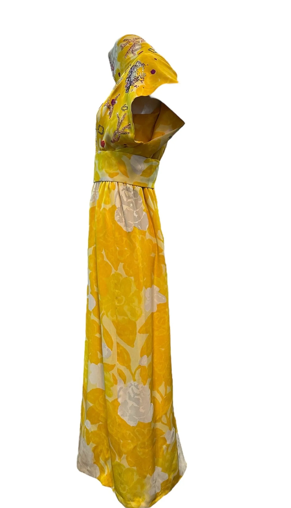 Libertine/Norman Norell Contemporary/1960s Yellow Floral Jacquard Super Embellished Gown