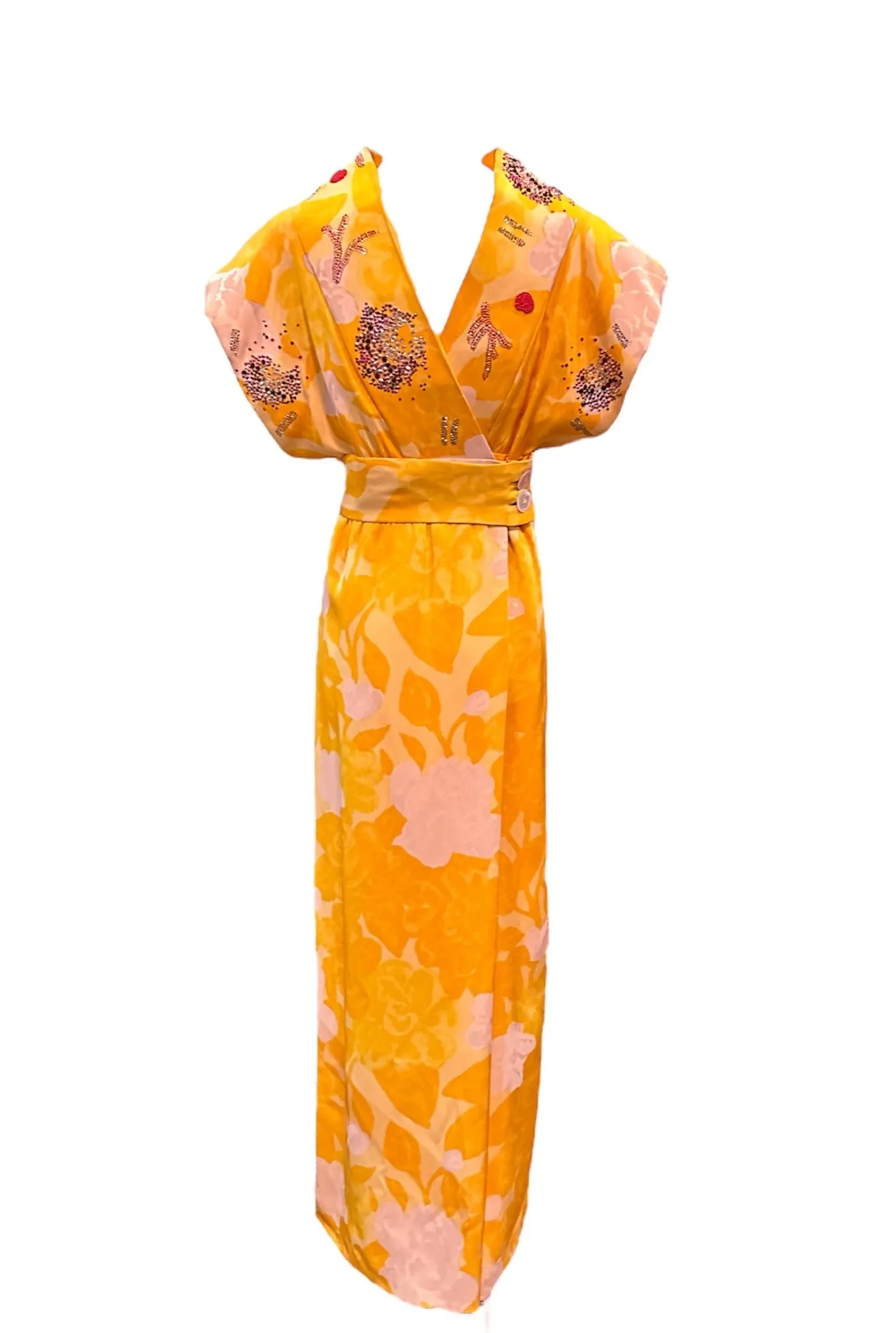 Libertine/Norman Norell Contemporary/1960s Yellow Floral Jacquard Super Embellished Gown