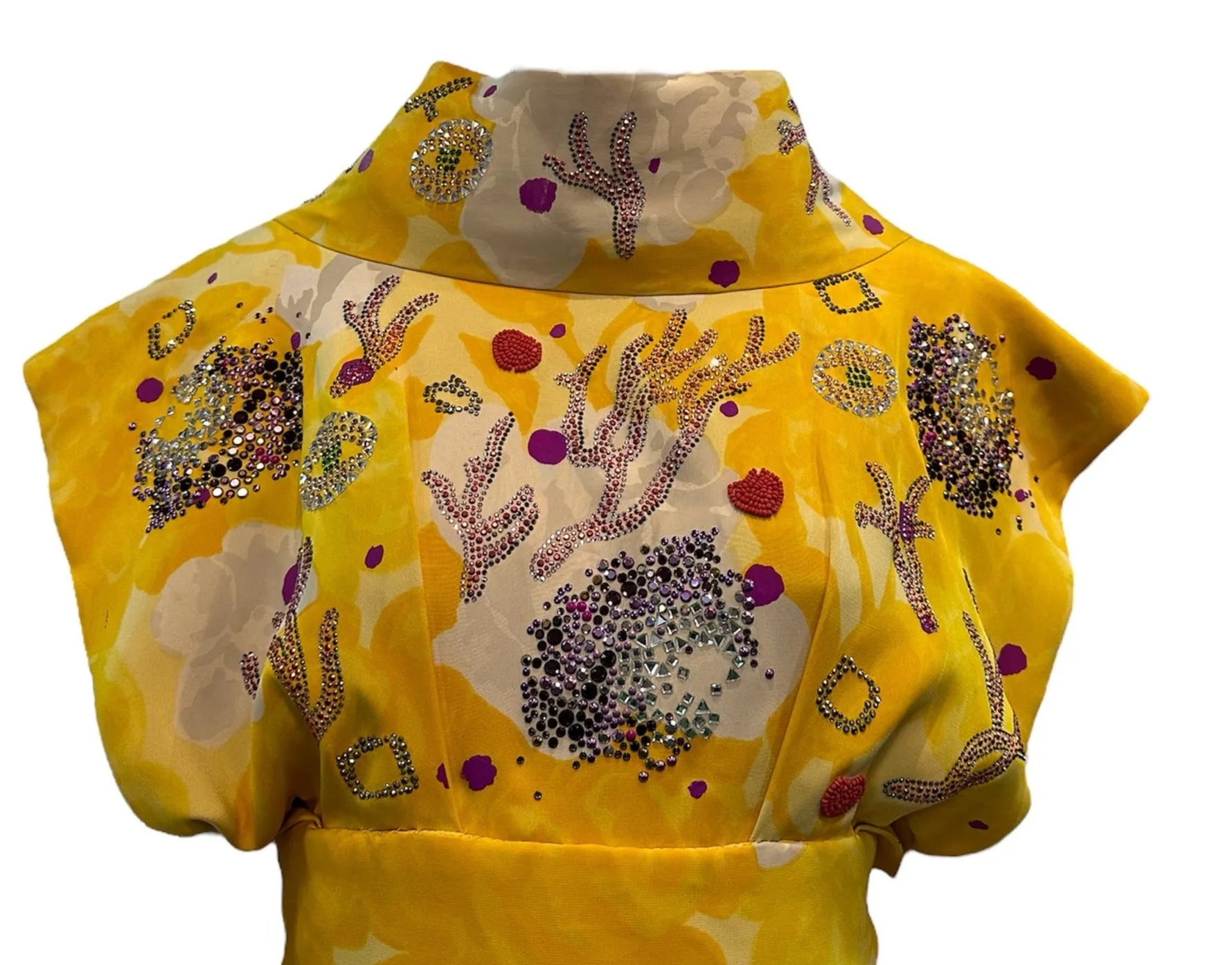 Libertine/Norman Norell Contemporary/1960s Yellow Floral Jacquard Super Embellished Gown