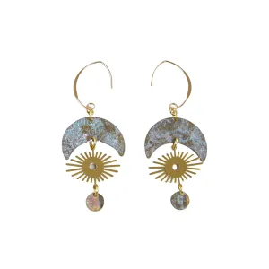Long Patina Earrings, Patina Crescent Sun Earrings, Boho Earrings