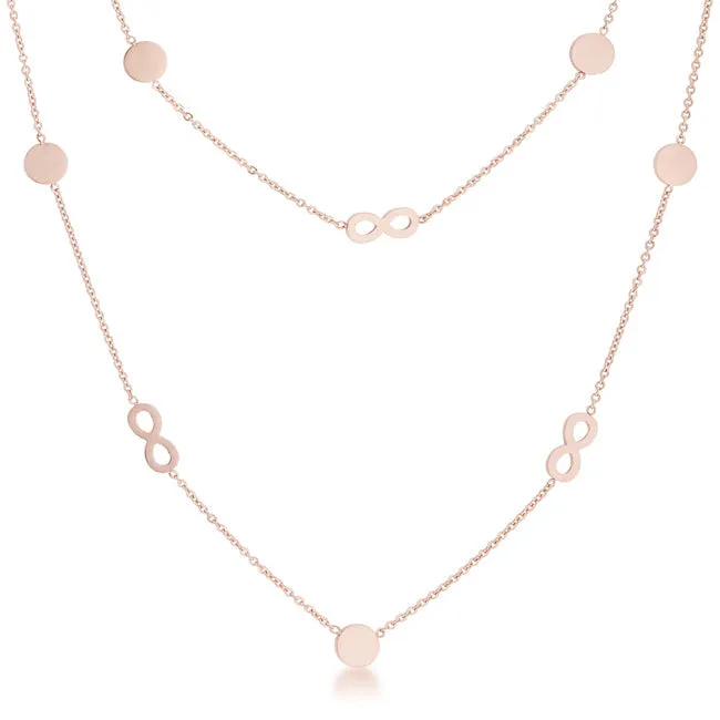 LOVCIA Rose Gold Infinity Layered Necklace with Disc Accents
