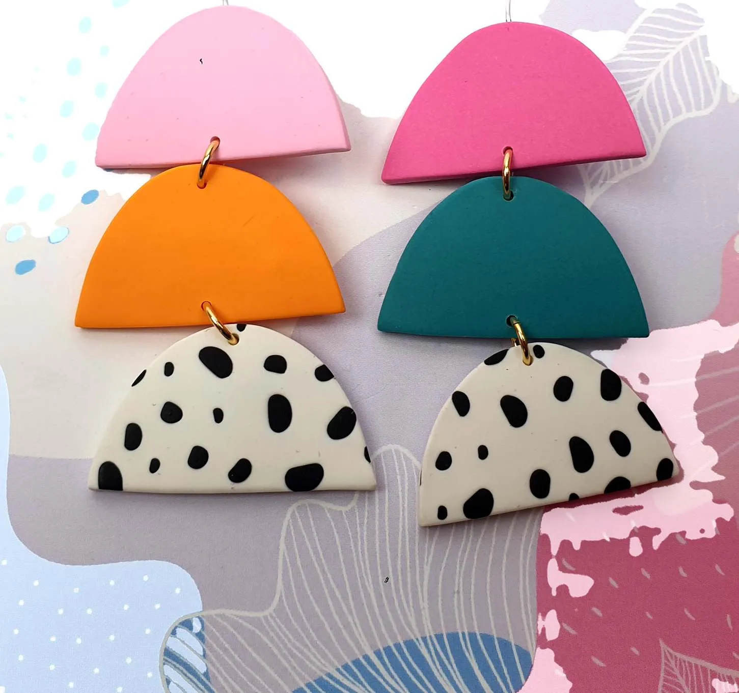Marli Bean statement colourful half moon drop earrings