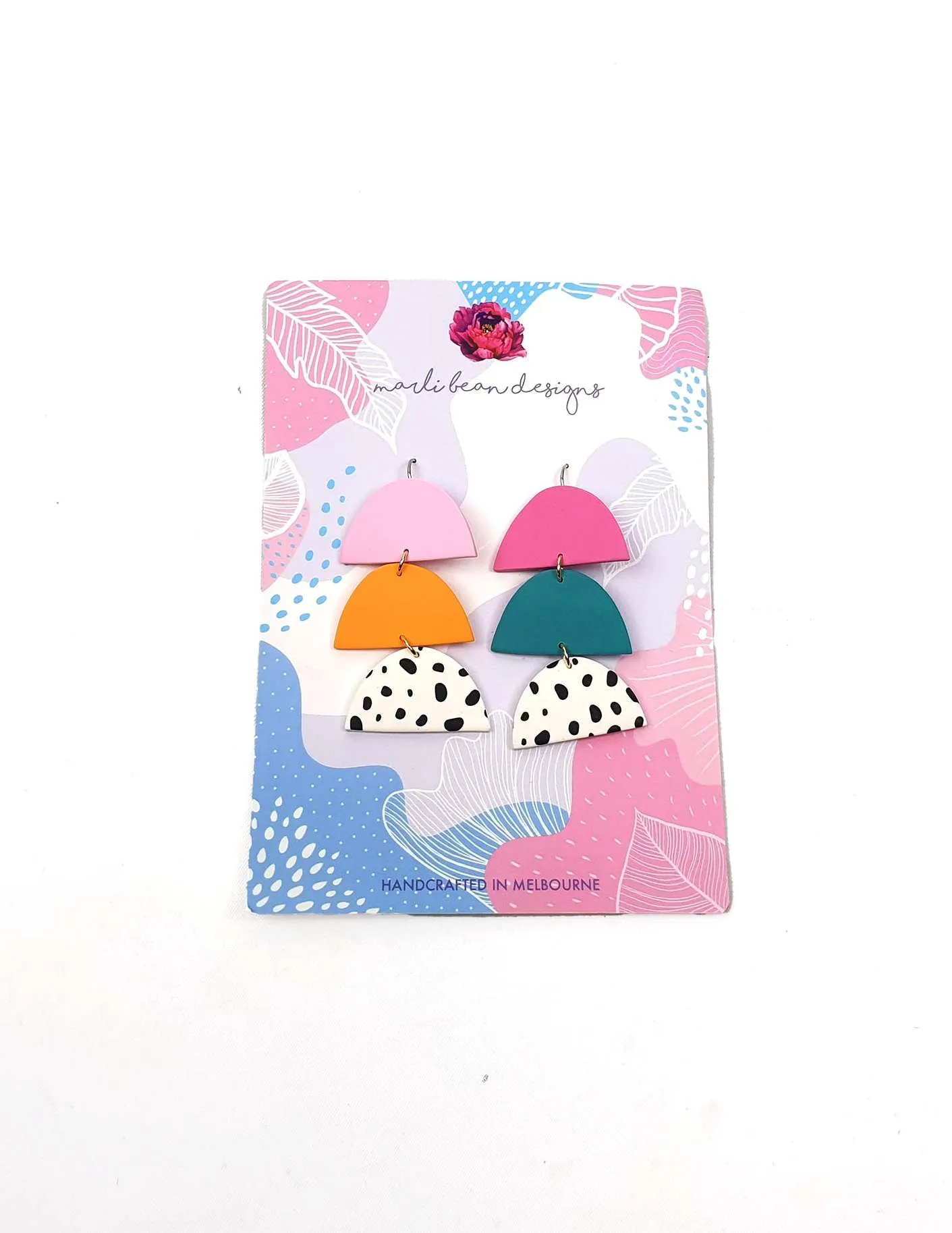 Marli Bean statement colourful half moon drop earrings