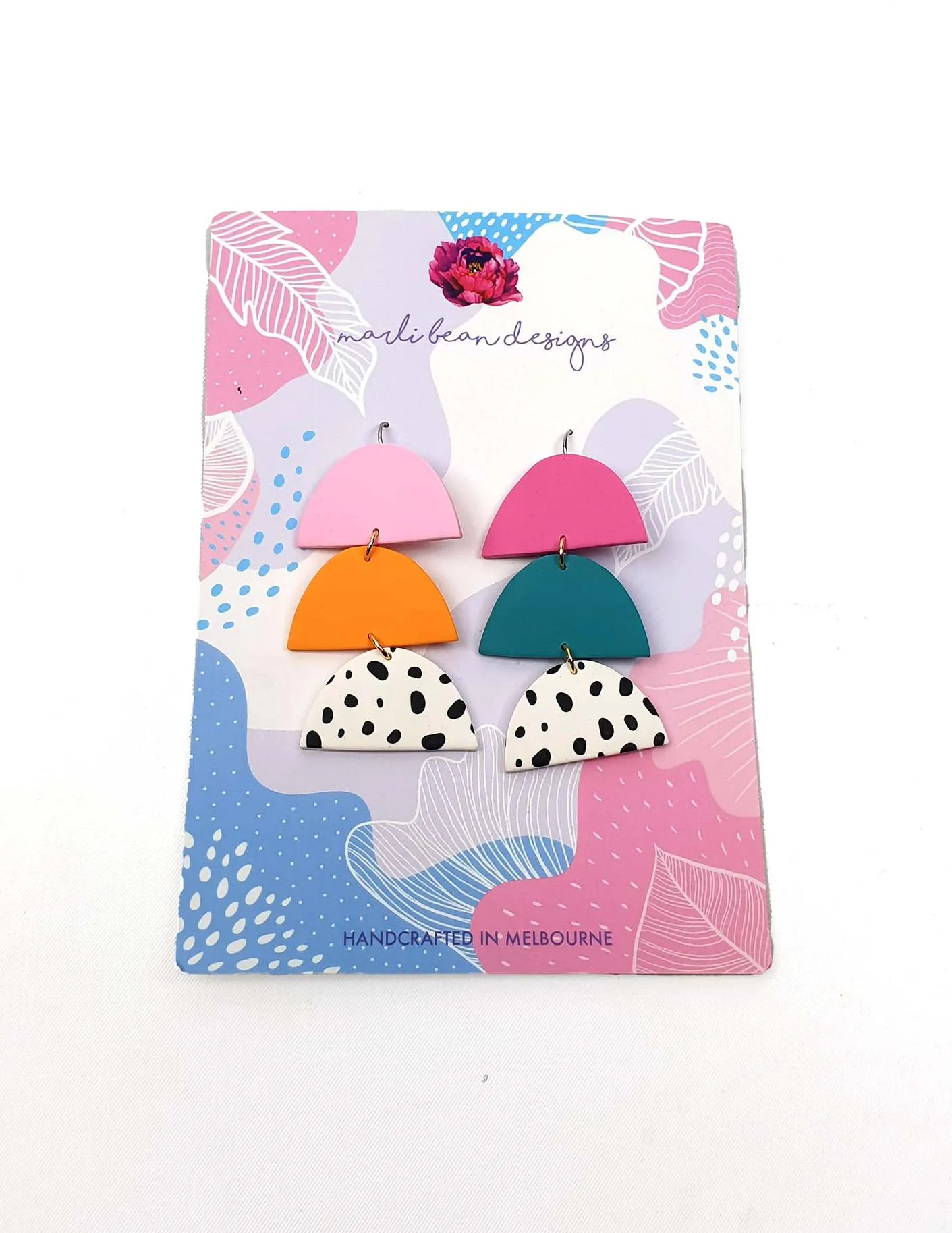 Marli Bean statement colourful half moon drop earrings