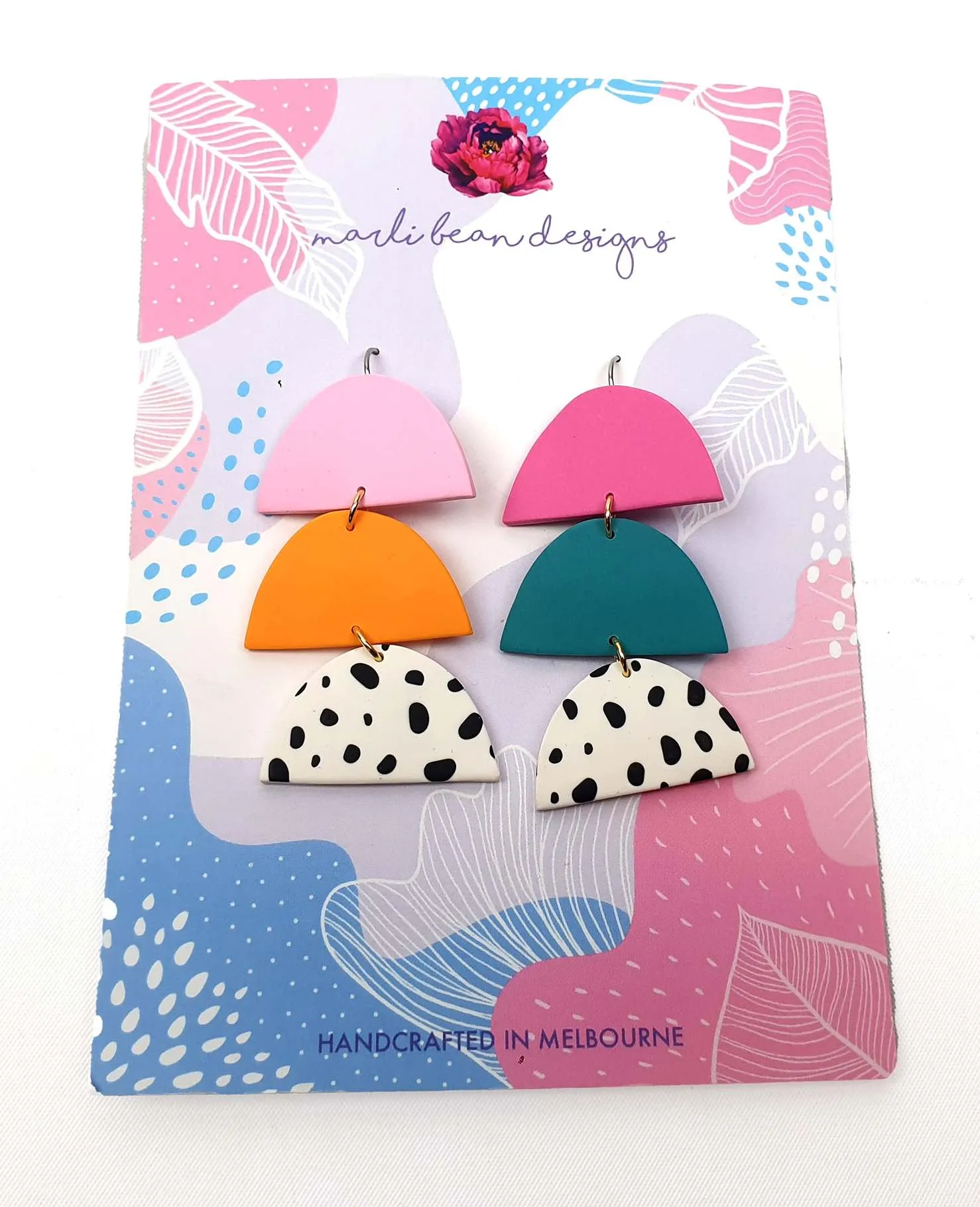 Marli Bean statement colourful half moon drop earrings