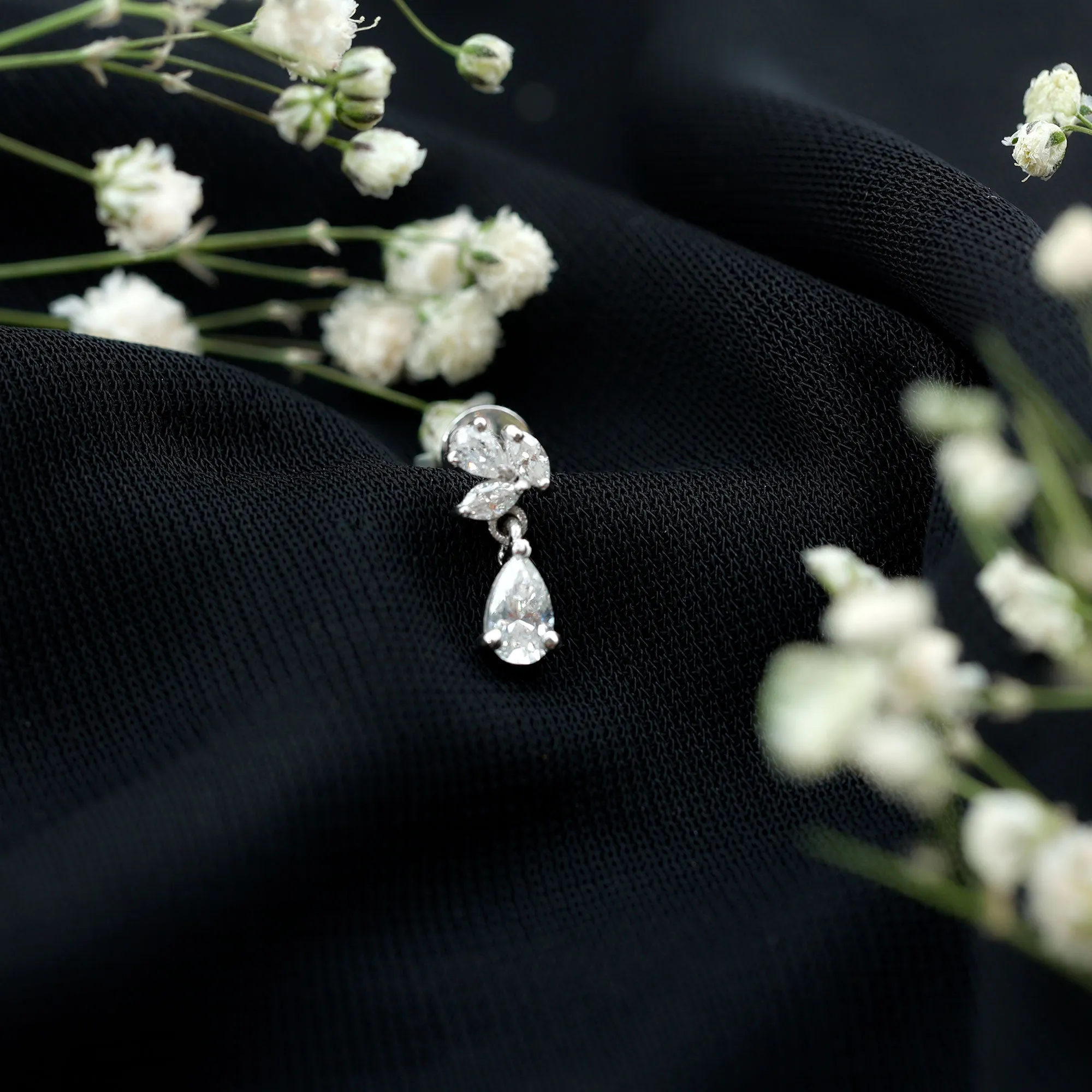 Marquise and Pear Moissanite Cluster Drop Cartilage Earring